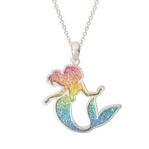Disney Princess Ariel Silver Plated Rainbow Glitter Pendant Necklace, 18'' - 1 of 4