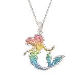 Disney Princess Ariel Silver Plated Rainbow Glitter Pendant Necklace, 18''