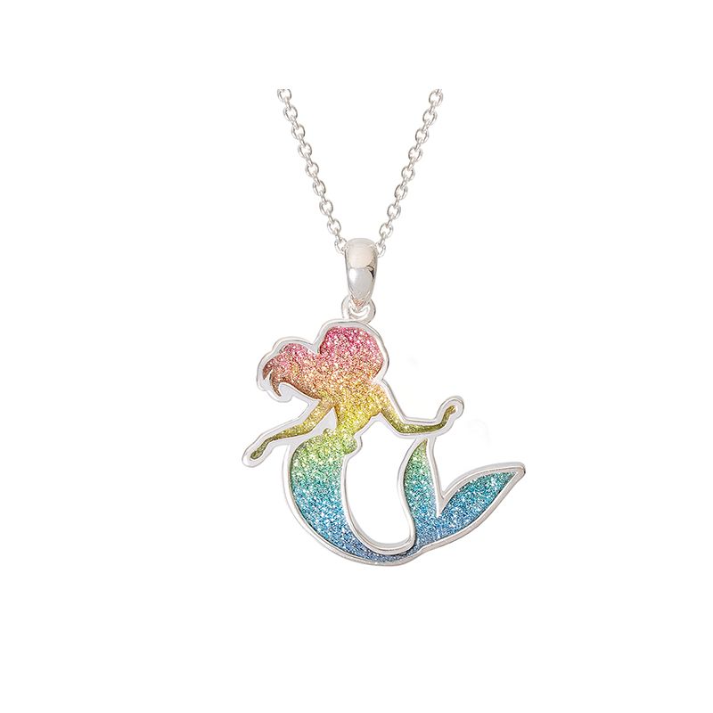 Disney Princess Ariel Silver Plated Rainbow Glitter Pendant Necklace, 18'', 1 of 6