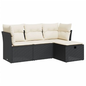vidaXL Garden Sofa Set Black and cream PE rattan, powder-coated steel - 1 of 4