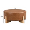 Christopher Knight Home Ralph Contemporary Rubberwood Faux Leather Round Ottoman, Brown - 3 of 4