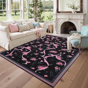 Non-Slip Hallway Runner, Soft Washable Coquette Purple Rug for Kitchen, Bedroom, & Nursery - 1 of 4