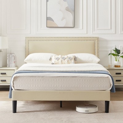 VECELO Upholstered Bed with Adjustable Headboard, Bed Frame