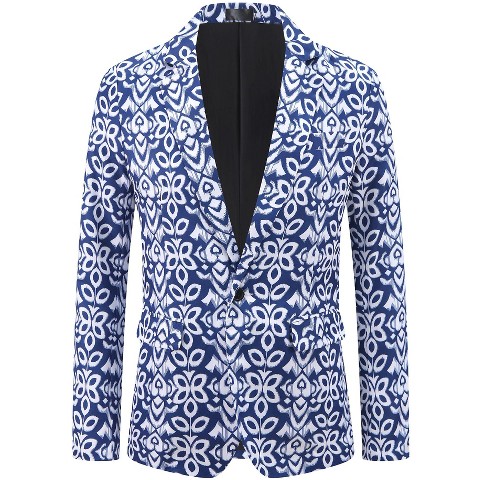 Мужские пиджаки INSPIRE CHIC Men's Formal Notch Lapel One Button Retro Flower Blazer Navy Blue Large