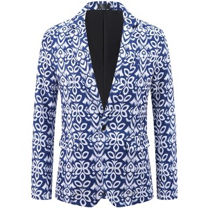 INSPIRE CHIC Men's Formal Notch Lapel One Button Retro Flower Blazer - 1 of 4