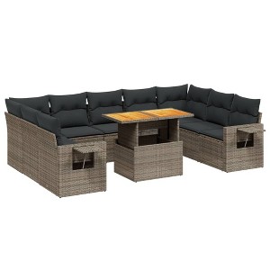vidaXL Garden Sofa Set Grey PE rattan Large Adjustable Feet - 1 of 4