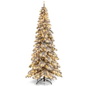 Costway 9 FT Artificial Christmas Tree with Quick Power Connectors,1223 Flocked Branch Tips - 1 of 2