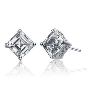 Guili Sterling Silver Square Stud Earrings with Colored Cubic Zirconia – A Bold and Elegant Design That Adds Vibrant Sparkle to Any Look - 1 of 4