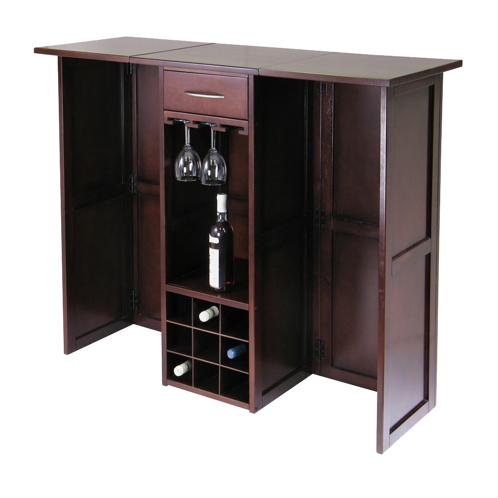 Folding Wine Bar Wood/Walnut - Winsome