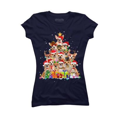 Junior's Design By Humans Christmas Pajama Chihuahua Tree By MINHMINH T-Shirt