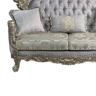 Miliani Gray Tufted Fabric Loveseat with Nailhead Trim