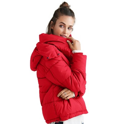 ellos Women's Plus Size Short Hooded Puffer