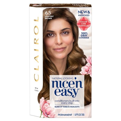 Nice 'n Easy Clairol Permanent Hair Color – 6.5 Lightest Brown – 1 Kit ...