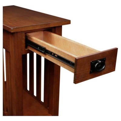 Medium Oak Mission End Table with Drawer and Shelf