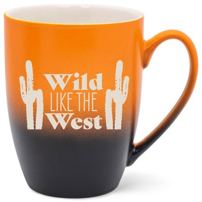 100 North Cactus Design 10 Ounce Orange and Black Two Toned Ombre, Comfortably Fits Your Hands, Ceramic Tea Coffee Cup Mug, Wild Like The West