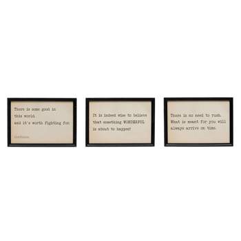 Storied Home (Set of 3) Metal and Glass Table Frames with Inspirational Quotes Wall Art Set Cream and Black