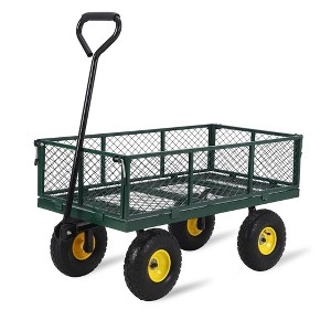 Garden Cart with Wheels, 880 lb All-Steel Utility Wagon, Multi-Functional Flatbed with Removable Mesh Sides & Swiveling Handle, Ideal for Outdoor - 1 of 4