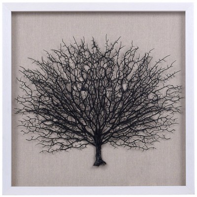 Tree on White Background Shadow Box Black - StyleCraft: Modern Botanical Wall Art, 23.62" x 23.6"
