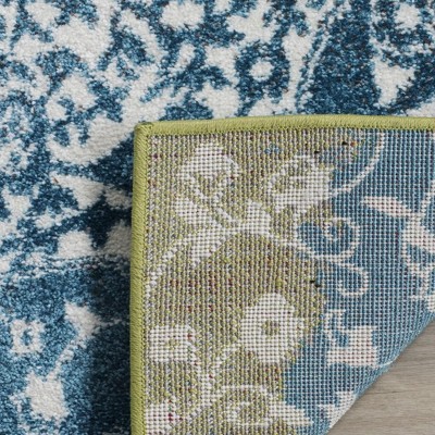 Ivory and Peacock Blue Hand-Knotted Synthetics Area Rug
