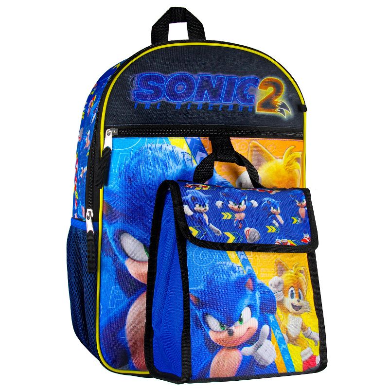 Sonic the Hedgehog 2 Movie Sonic Tails 16" Backpack w/ Lunch Tote 5 Piece Set Multicoloured, 3 of 7