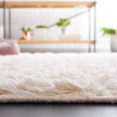 Ivory and Pink Hand-Tufted Wool Shag Area Rug 3' x 5'