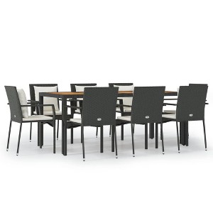 vidaXL 9 Piece Outdoor Dining Lounge Set, Weather-Resistant Black Poly Rattan with Cushions, Sturdy Steel Frame, Solid Acacia Wood Tabletop - 1 of 4