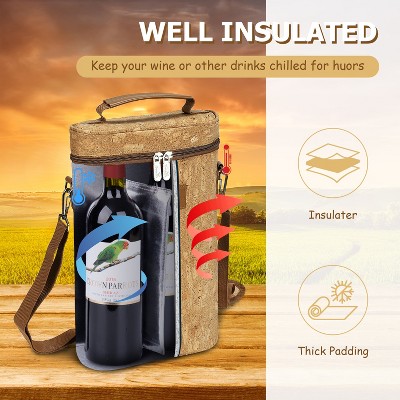 Cork Insulated 2 Bottle Wine Carrier Tote Bag