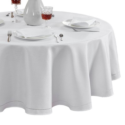 White Round Embroidered Hemstitch Fabric Tablecloth