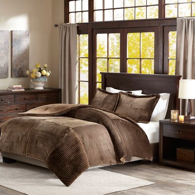 Madison Park Micro Cord Texture Ribbed Plush Comforter Set, Bartack Quilting Luxury Design Bedding Set for Contemporary Decor Style, Brown, King/Cal King — фото 2