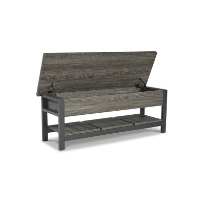 Rhyson 48" Brown Transitional Storage Bench with Plank Shelf