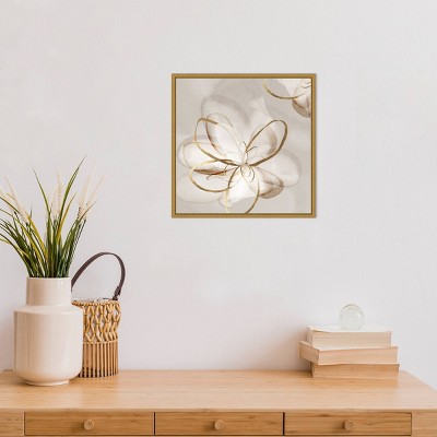16" x 16" Gold Framed Abstract Floral Canvas Wall Art
