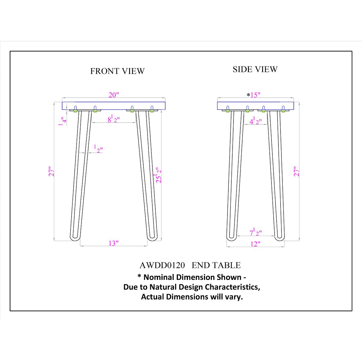 Alaterre Furniture 20" Hairpin Natural Brown Live Edge End Table Metal And Wood - thumbnail 10