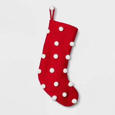 Puckered Pompom Christmas Stocking Red - Wondershop™