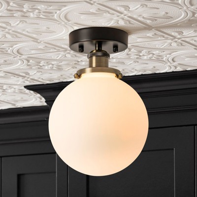 Rennnsan Olveneth 7"W 1-Light Globe Milk Glass Modern Dimmable Flush Mount in Black