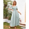 Coolmee Women Boho Floral Casual Smocked Ruffled Short Sleeve Dress Elegant V-Neck Split Maxi Dress - 4 of 4