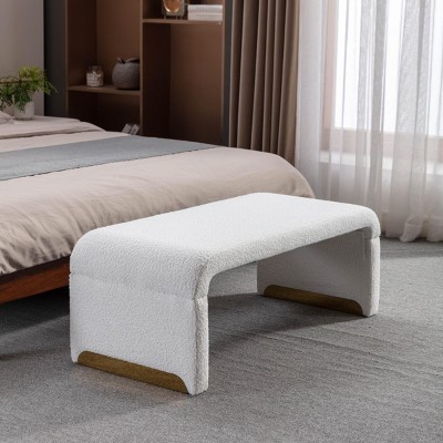 Bedroom Foot Bench End Of Bed Bench,Brown Window Bench,Upholstered Footrest Stool With Gold Metal Legs,Boucle Ottoman Bench-Maison Boucle