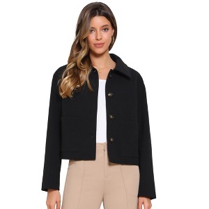INSPIRE CHIC Women's Single Breasted Casual Turn Down Collar Long Sleeve Winter Pea Coat with Pockets - 1 of 4
