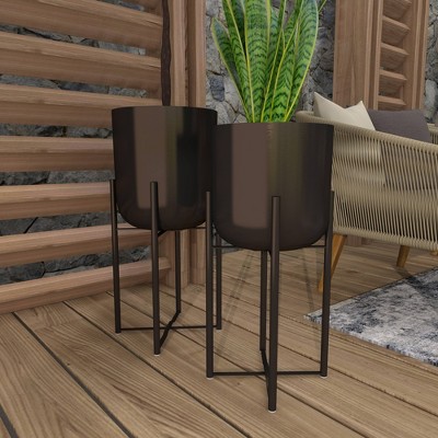 Set of 2 Black Iron Indoor/Outdoor Planters with Stands