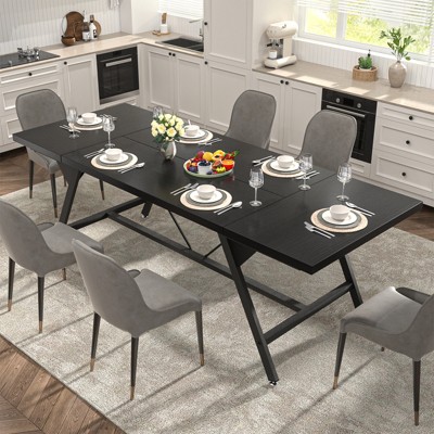 Aheaplus Farmhouse Dining Table for 8 People, 70.8-Inch Rectangular Wood Kitchen Table