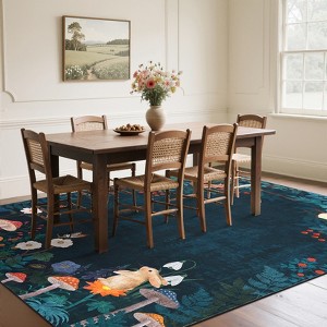 2x6FT Modern Washable Area Rug, Jungle Animal Print Nursery Bedroom Rug with Non Slip Backing, Low Pile Stain Resistant Floor Carpet, Black - 1 of 4