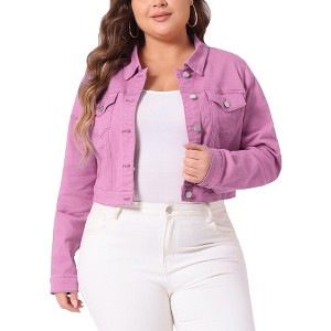 Agnes Orinda Women's Plus Size Cropped Long Sleeve Trendy Fashion Denim Jean Jackets - 1 of 4