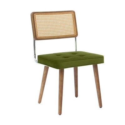 Natural Rattan Dining Chairs Set of 4 - Upholstered Kitchen Chairs, Tall Cane Backrest, Strong Wood Legs, Ideal for Dining Room, Kitchen, Restaurant