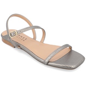 Journee Collection Womens Crishell Textured Material Sling Back Stacked Heel Sandals - 1 of 4