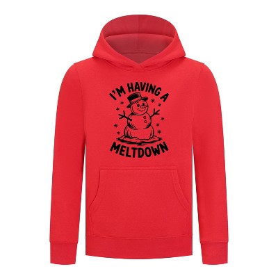 Everyday Kids Christmas Collection I’m Having a Meltdown Pullover Hoodie – Funny Snowman Holiday Sweatshirt - Red