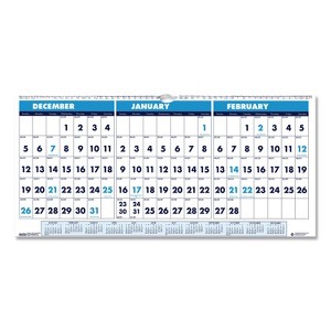 Recycled Three-Month Format Wall Calendar, Horizontal Orientation, 17 x 8, White Sheets, 14-Month: Dec 2025 to Jan 2027 - 1 of 4