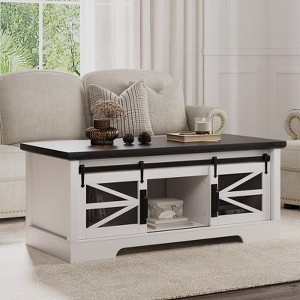 Farmhouse Coffee Table, Lift Top Coffee Table with Storage & Sliding Groove Barn Door,Rustic Coffee Tables,black - 1 of 4