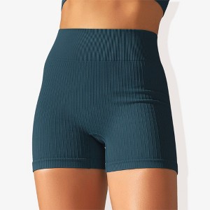 Anna-Kaci Active Women's Wide Band Stretchy Rib Knit Seamless Gathered Biker Shorts - 1 of 4