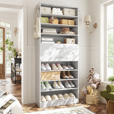 Aheaplus 80-In Tall Shoe Cabinet with Drawers, 9-Tier Shoe Storage Shelves