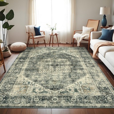 Vintage Rugs for Living Room Bedroom Floral Medallion Washable Area Rug