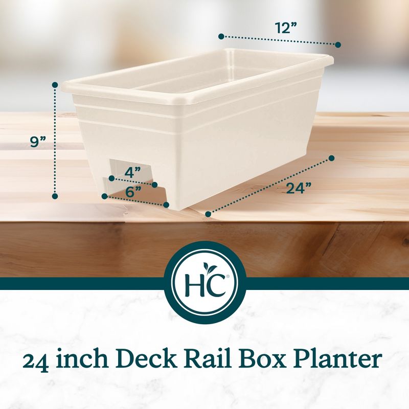 The HC Companies 24 Inch Wide Heavy Duty Plastic Deck Rail Mounted Garden Flower Planter Boxes with Removable Drainage Plugs, White (2 Pack), 4 of 8